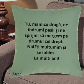Cadou pentru Mama - Perna Personalizata Mamico Draga Te Iubim La Multi Ani cu Text Negru, 40x40 cm, Verde, Husa Detasabila, Perna Inclusa, BEKZ®