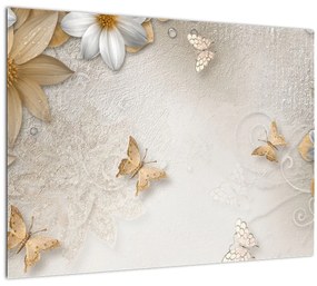 Tablou - Flori cu fluturi (70x50 cm)