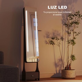 HOMCOM Oglindă-dulap pentru bijuterii cu lumini LED Dulap bijuterii cu oglindă full-length reglabilă pe unghi Sertar Oprire automată a luminilor Gri | Aosom Romania