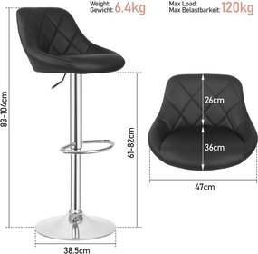 MIADOMODO Scaun de bar 2pcs, fără cotieră, negru