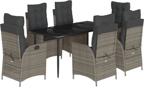 vidaXL Set mobilier de grădină cu perne, 7 piese, gri, poliratan