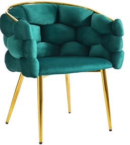 Scaun de lux din catifea, scaun de prânz cu picioare din fier auriu, suporturi frontale reglabile și spătar confortabil, 50×47×80 cm, Verde Închis