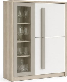Comoda ROMA 2A, alb/stejar, PAL/PVC/sticla, 90x43x130 cm