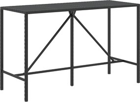 vidaXL Masă de bar cu blat din sticlă, negru, 180x70x110 cm, poliratan