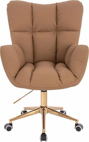 HR650K Scaun Caramel Piele Ecologica Premium Soft cu Bază Aurie