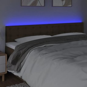 Tablie de pat cu LED, maro inchis, 160x5x78 88 cm, textil 1, Maro inchis, 160 x 5 x 78 88 cm