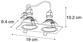 Spot integrat pătrat negru reglabil cu 2 lumini - Chuck