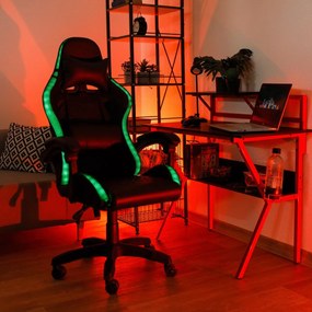 Scaun de birou   joc cu iluminare LED RGB, negru, MAFIRO