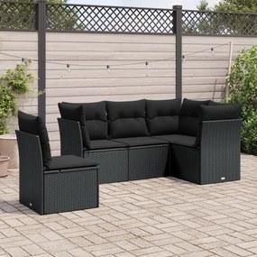 vidaXL Set mobilier de grădină cu perne, 5 piese, negru, poliratan