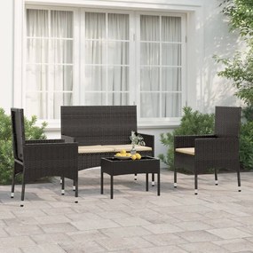 319496 vidaXL Set mobilier relaxare grădină 4 piese cu perne poliratan negru