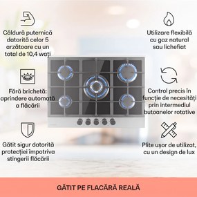 Klarstein Alchemist, plită pe gaz cu 5 zone, arzătoare din aluminiu, sticlă-ceramică, negru