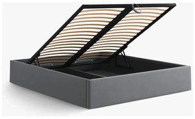 Pat matrimonial gri tapițat cu spațiu de depozitare/fără tăblie cu somieră 180x200 cm Susan – Micadoni