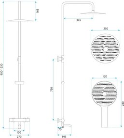 Coloana de dus cu termostat Lungo Diamond auriu