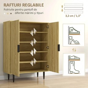 HOMCOM Dulap Pantofi 5 Niveluri cu Rafturi Reglabile, Picioare Metalice, Design Elegant Stejar, Stabil și Sigur, 80x38x110 cm | Aosom Romania