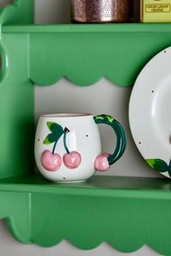 Cană din ceramică cu cireșe sculptate, D10×H9 cm, roz, „Berrie"