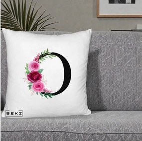 Cadou Personalizat - Perna Personalizata Monograma Florala Litera O, 40x40 cm, Alb Pufos, Husa Detasabila, Perna Inclusa, BEKZ®