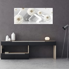 Tablou abstract cu flori albe (120x50 cm)