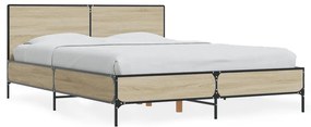 3279998 vidaXL Cadru de pat, stejar sonoma, 140x200cm, lemn prelucrat și metal