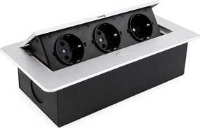 Priză încorporabilă în blat Kombibox Design Light, 3 prize Schuko, aluminiu, 266 x 133 mm Metal, Aluminiu, L:266 mm; l:133 mm