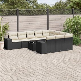 vidaXL Set canapele de grădină cu perne, 11 piese, negru, poliratan
