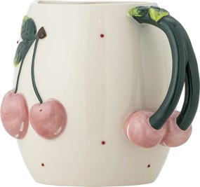 Carafă din ceramică cu cireșe sculptate, D15,5×H16 cm, roz, „Berrie"