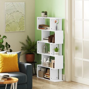 HOMCOM Bibliotecă Asimetrică în Formă de S cu 5 Niveluri și 10 Rafturi Deschise, 80x24x159 cm, Alb | Aosom Romania