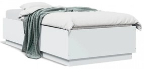 Cadru de pat cu lumini LED, alb, 100x200 cm, lemn prelucrat