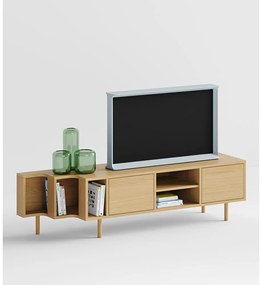 Comodă TV în culoare naturală cu aspect de lemn de stejar 189x50x44 cm Shift – Woodman