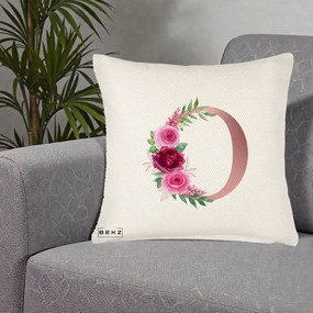 Cadou Personalizat - Perna Personalizata Monograma Rose Gold Litera O, 40x40 cm, Crem Reliefat, Husa Detasabila, Perna Inclusa, BEKZ®