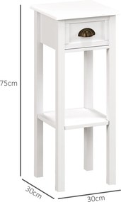 HOMCOM Set de 2 măsuțe laterale Masă de noptieră stil sofisticat cu sertar, etajeră inferioară, 30 x 30 x 75 cm, alb | Aosom Romania