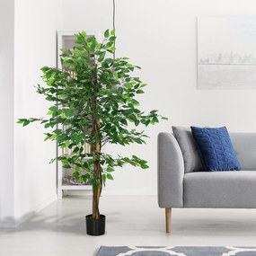 HOMCOM Ficus artificial cu ghiveci de 5 ft, planta artificiala de interior, exterior, pentru decorarea camerei de zi, biroului