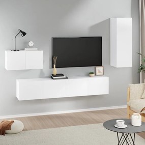 Set dulap TV, 4 piese, alb, lemn prelucrat 4, Alb, 30.5 x 30 x 90 cm