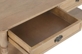 Măsuță de cafea din lemn masiv de mango, finisaj natural maro, 2 sertare și poliță inferioară, 110 x 60 x 45 cm, „Classic"