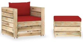 Set mobilier gradina cu perne, 2 piese, lemn tratat verde rosu si maro, 2