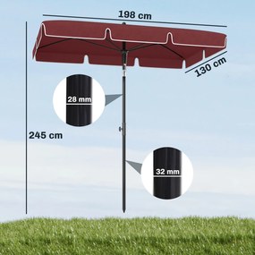 Outsunny Umbrelă de Grădină cu Margini Ondulate și 4 Brațe din Aluminiu, 198x130x245 cm, Roșu | Aosom Romania