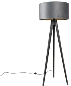 Lampă de podea trepied neagră cu abajur gri 50 cm - Tripod Classic