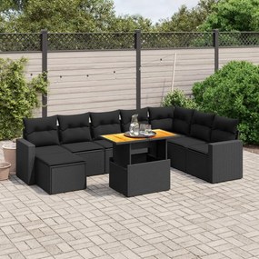 3275624 vidaXL Set mobilier de grădină cu perne, 9 piese, negru, poliratan