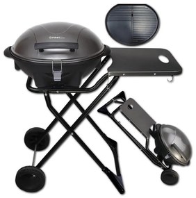 Gratar electric First Austria FA-5350-1, 2400W, Termostat, Termometru, Placa antiaderenta, Alimentare impermeabila, Roti, Negru