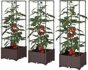 Outsunny Jardinieră înălțată cu spalier set de 3 jardiniere cu orificii de scurgere | Aosom Romania