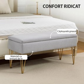 HOMCOM Bancă cu Depozitare din Material Textil și Picioare din Oțel, 100x40x49 cm, Gri Deschis | Aosom Romania