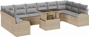 vidaXL Set de canapele pentru grădină cu pernă 11 pcs Bej Rattan poli