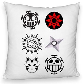 Perna Decorativa Fluffy cu Naruto symbols, 40x40 cm, Alba, Husa Detasabila, Burduf