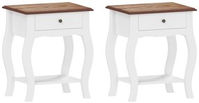 HOMCOM Set de 2 Noptiere cu Sertar Raft Deschis și Blat cu Efect de Stejar Stil Francez 45x35x55 cm Alb și Stejar | Aosom Romania