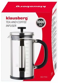 Infuzor pentru ceai/cafea Klausberg KB 7703, 1 L, Sticla, Scala de masurare, Inox