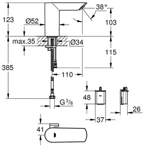 Baterie lavoar senzor Grohe Bau Cosmo E, cu mixare, crom, furtune flexibile-36451000