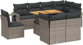 vidaXL Set canapele de grădină, 9 piese, cu perne, gri, poliratan