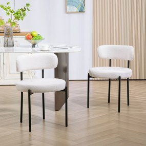 HOMCOM Set 2 scaune de dining, Captușire în Fleece, Scaune cu șezut captusit, Picioare din Metal, Crem | Aosom Romania