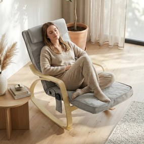 HOMCOM Fotoliu balansoar cu masaj, încălzire, pernă pentru cap și suport pentru picioare, tapițerie din catifea, fotoliu relax, gri deschis | Aosom Romania