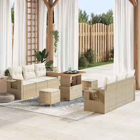 vidaXL Set de canapea pentru grădină cu 9 piese, perne bej din rattan sintetic și lemn de acacia