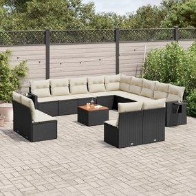 3257148 vidaXL Set mobilier de grădină cu perne, 14 piese, negru, poliratan